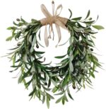 Artificial Olive Garland with Greenery Leaves – Faux Olive Wreath for Front Door, Farmhouse Wall Decor, Hanging Green Wreath for Window or Wedding Decoration (B)