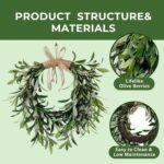 Artificial Olive Garland with Greenery Leaves – Faux Olive Wreath for Front Door, Farmhouse Wall Decor, Hanging Green Wreath for Window or Wedding Decoration (B) - Image 2