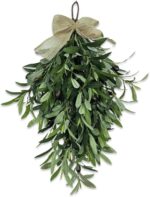 Artificial Olive Garland with Greenery Leaves – Faux Olive Wreath for Front Door, Farmhouse Wall Decor, Hanging Green Wreath for Window or Wedding Decoration (A)
